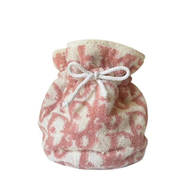 Dior terry cloth pouch bag white with pink Dior monogram, white trim and drawstring