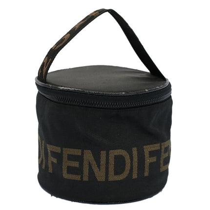 Fendi vanity bag with Fendi logo repeated around the bag and zipper top closure